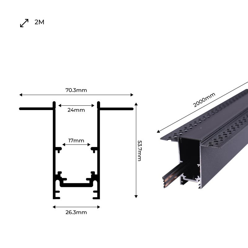 2-Meter-Magnetschiene | 48v | Schwarz