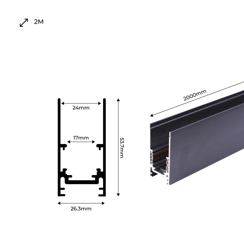 Binario Superficie Magnetico di 2 metri Nero | 48v