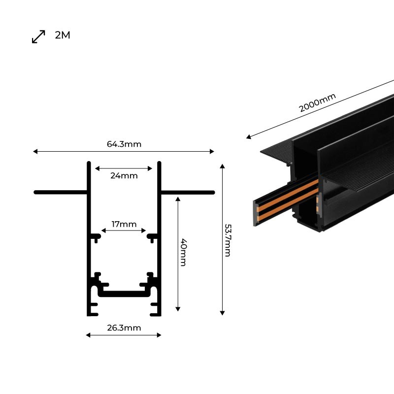 Binario da incasso Magnetico di 2 Metri | 48v | Bianco