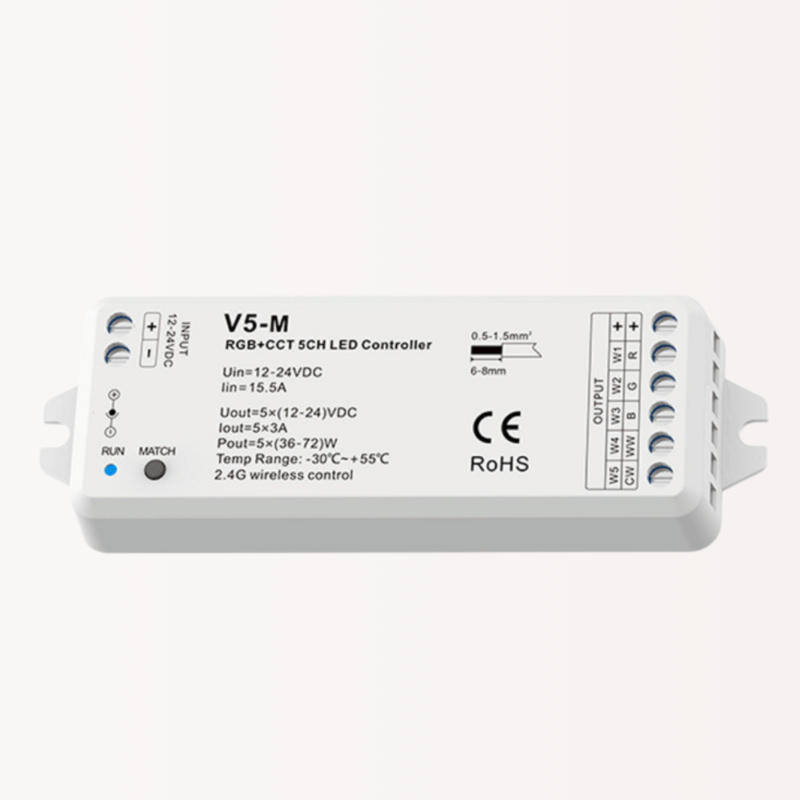 Controller RGB+CCT | 12-48V DC | 15A | RF 2.4G