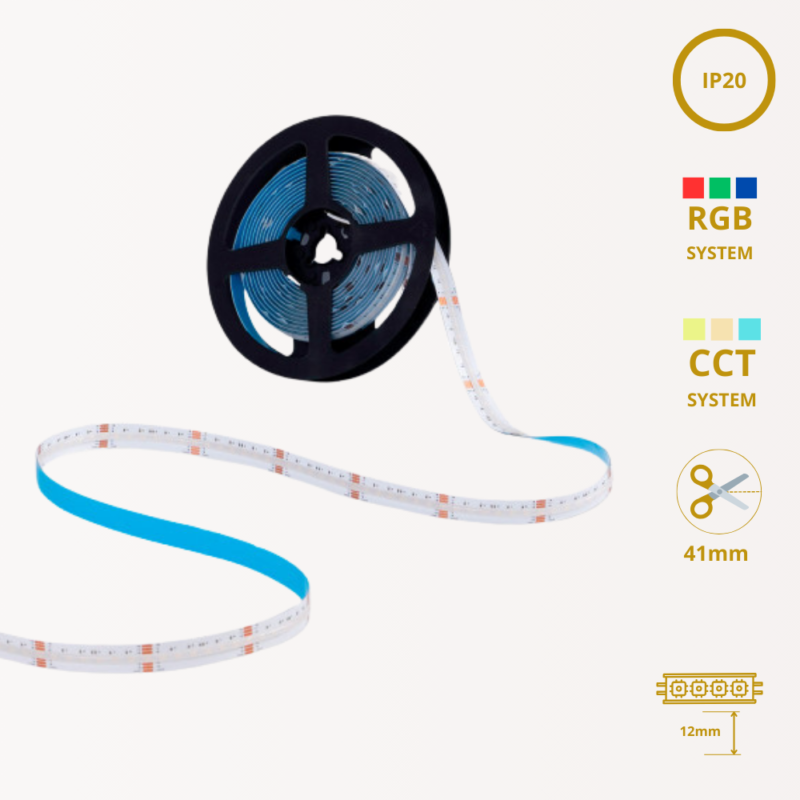 COB LED Streifen 24V DC | CCT+RGB | IP20 | 19W/m | 12mm | 5mt