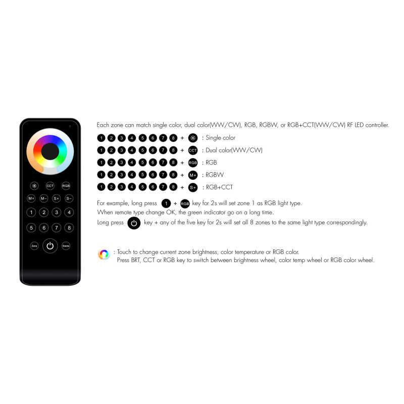 Telecomando LED RGB/RGBW/RGB+CCT | 8 zone