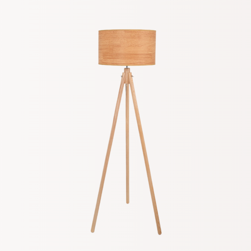 Lampada Da Terra A Treppiede Rustica In Legno Vintage Con Paralume Rosso 50 Cm Tripod Classic